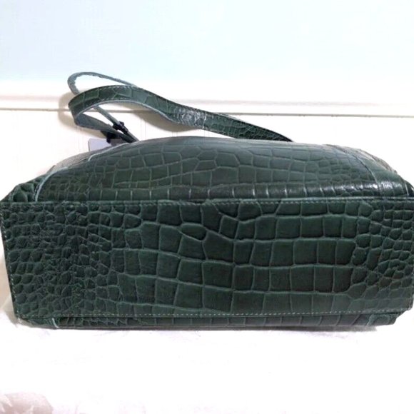NEW Assots London AGNES Forest Green Croc 100% Leather Satchel Handbag Purse Zip - Picture 10 of 12